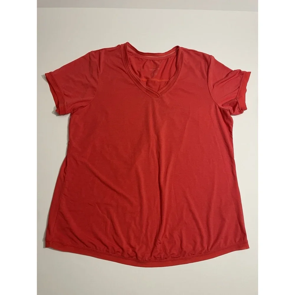 Tangerine Womens Athletic V-neck Top Large Coral Short Sleeve Activewear Yoga - Picture 2 of 13